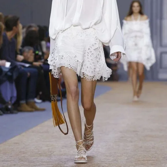 Chloé White Linen Blend Butterfly Lace Mini Skirt - Picture 3 of 17